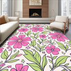 Pink Floral Pattern with Leaves Rug