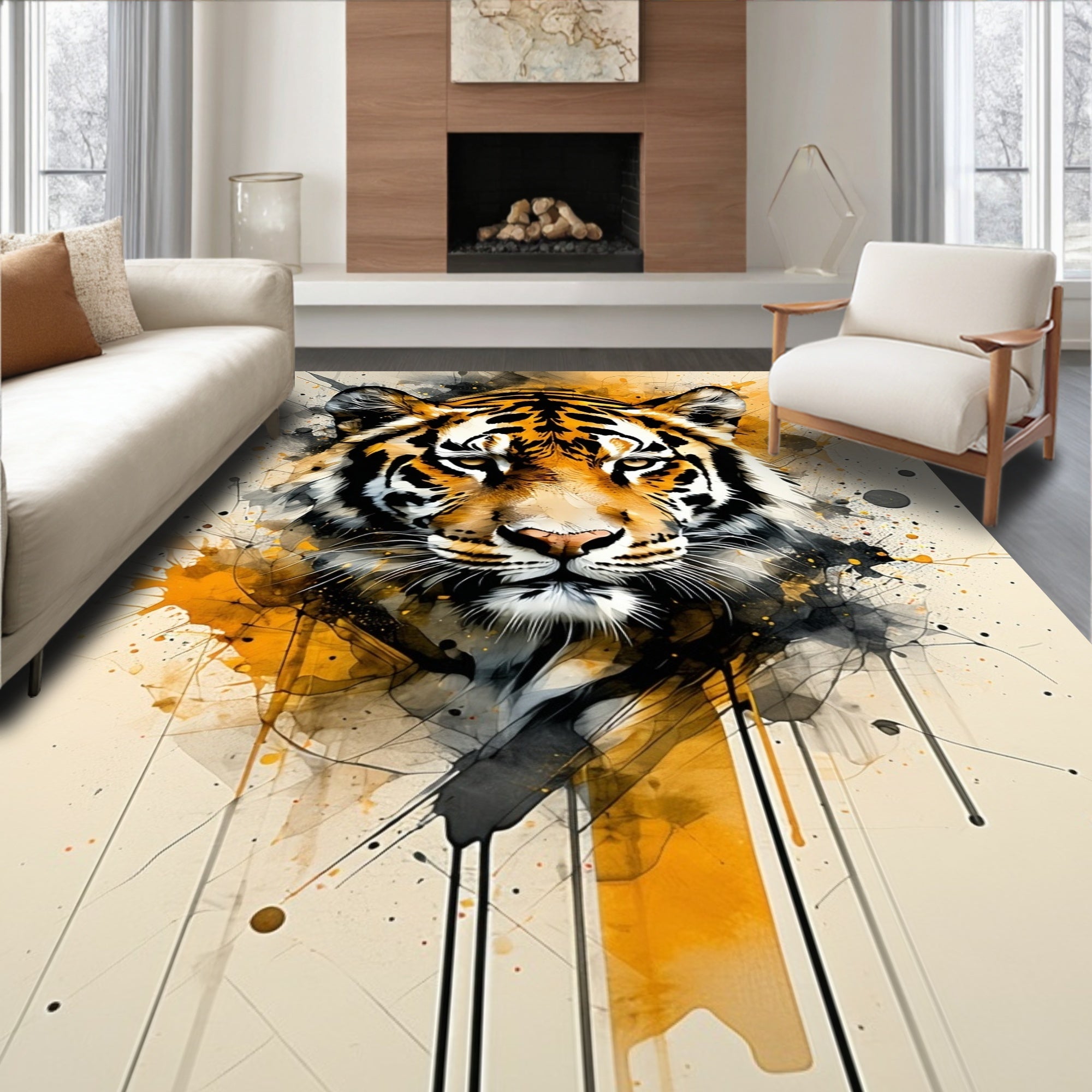 Wild Tiger Splash 2 Tone Pattern Rug