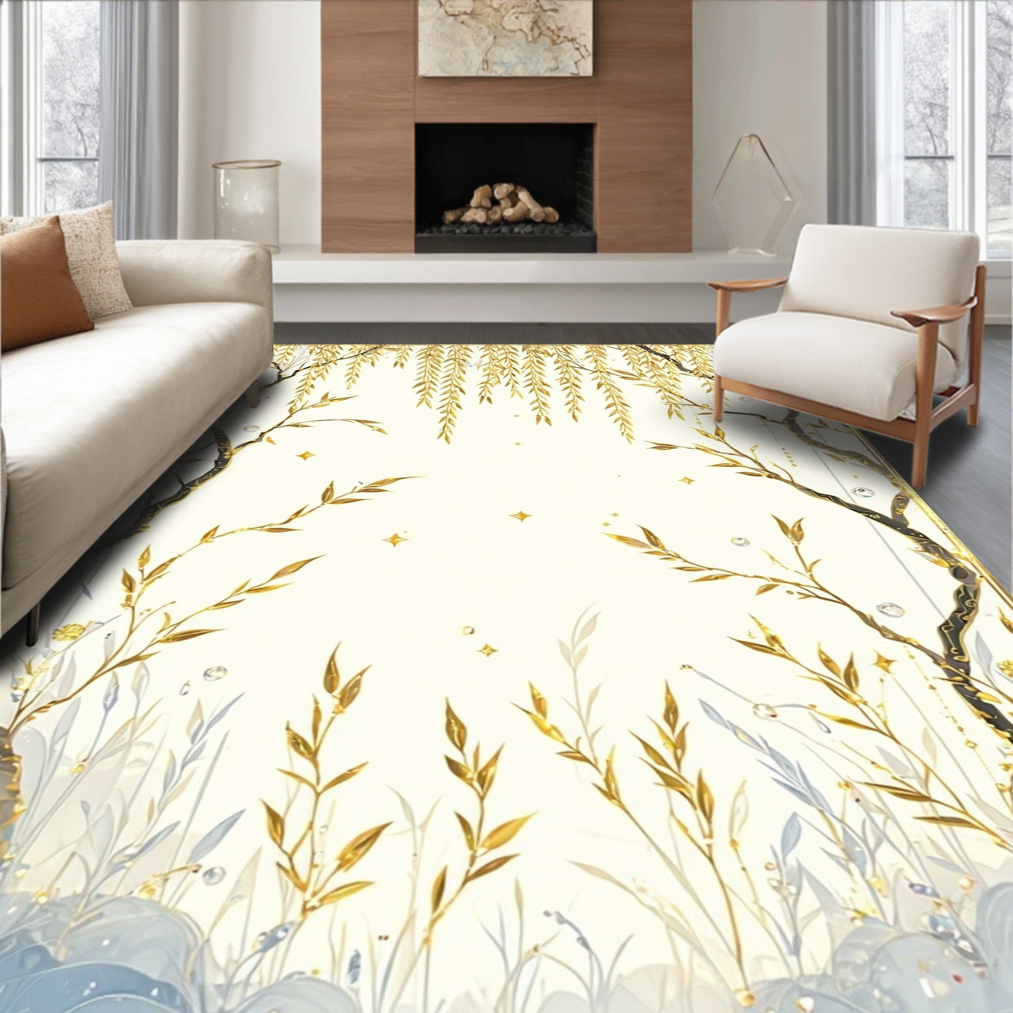 Golden Willow Branch Botanical Design Rug