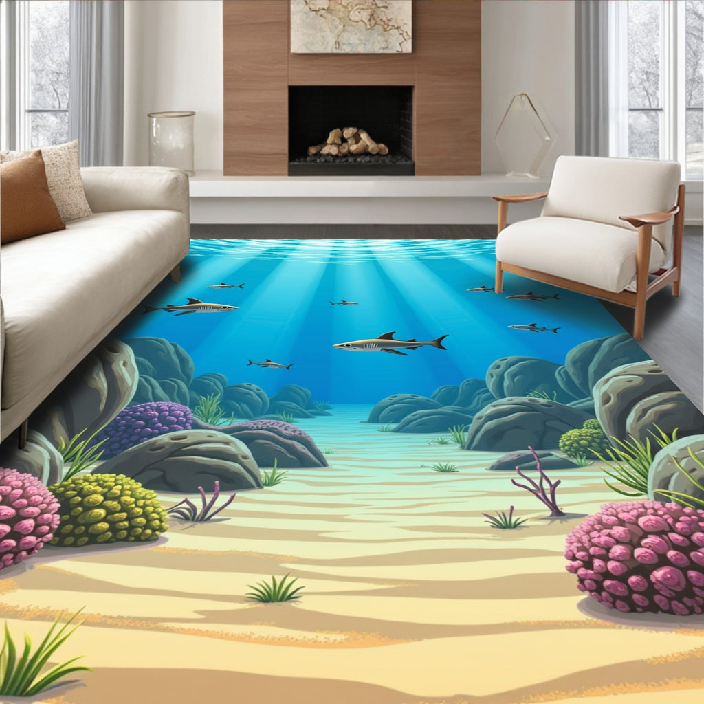 Sharks Coral Reef Undersea Design Rug