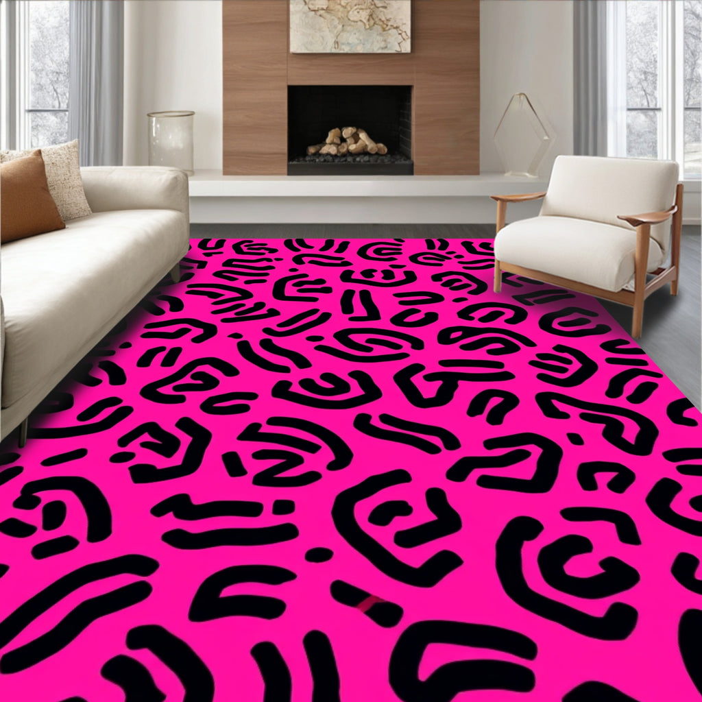 Hot Pink Graphic Outline Design Rug