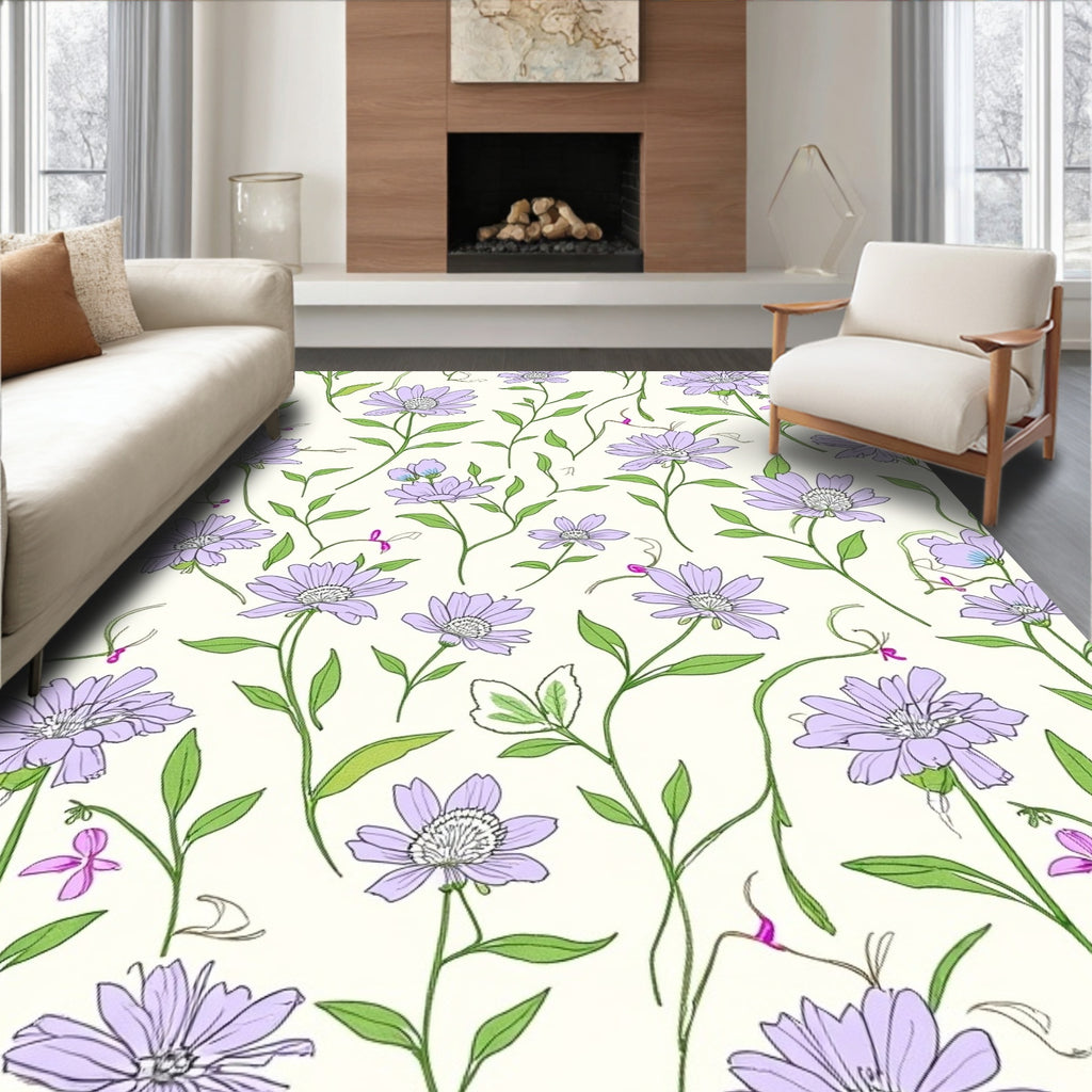 Floral Vine Lavender Daisy Pattern Rug