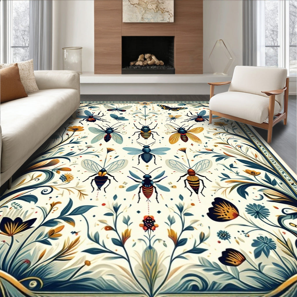 Art Nouveau Insect and Floral Pattern Rug