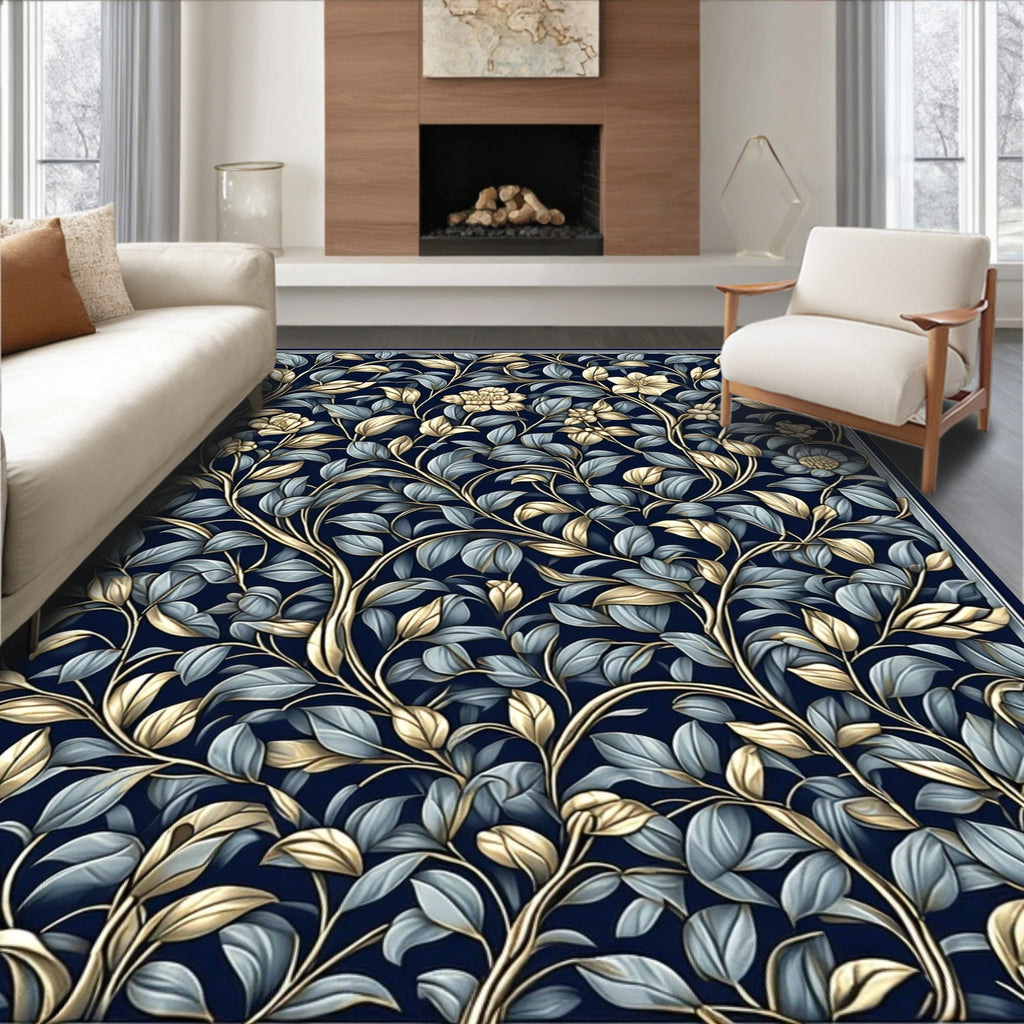Ornate Golden Vine Leaf Pattern Rug