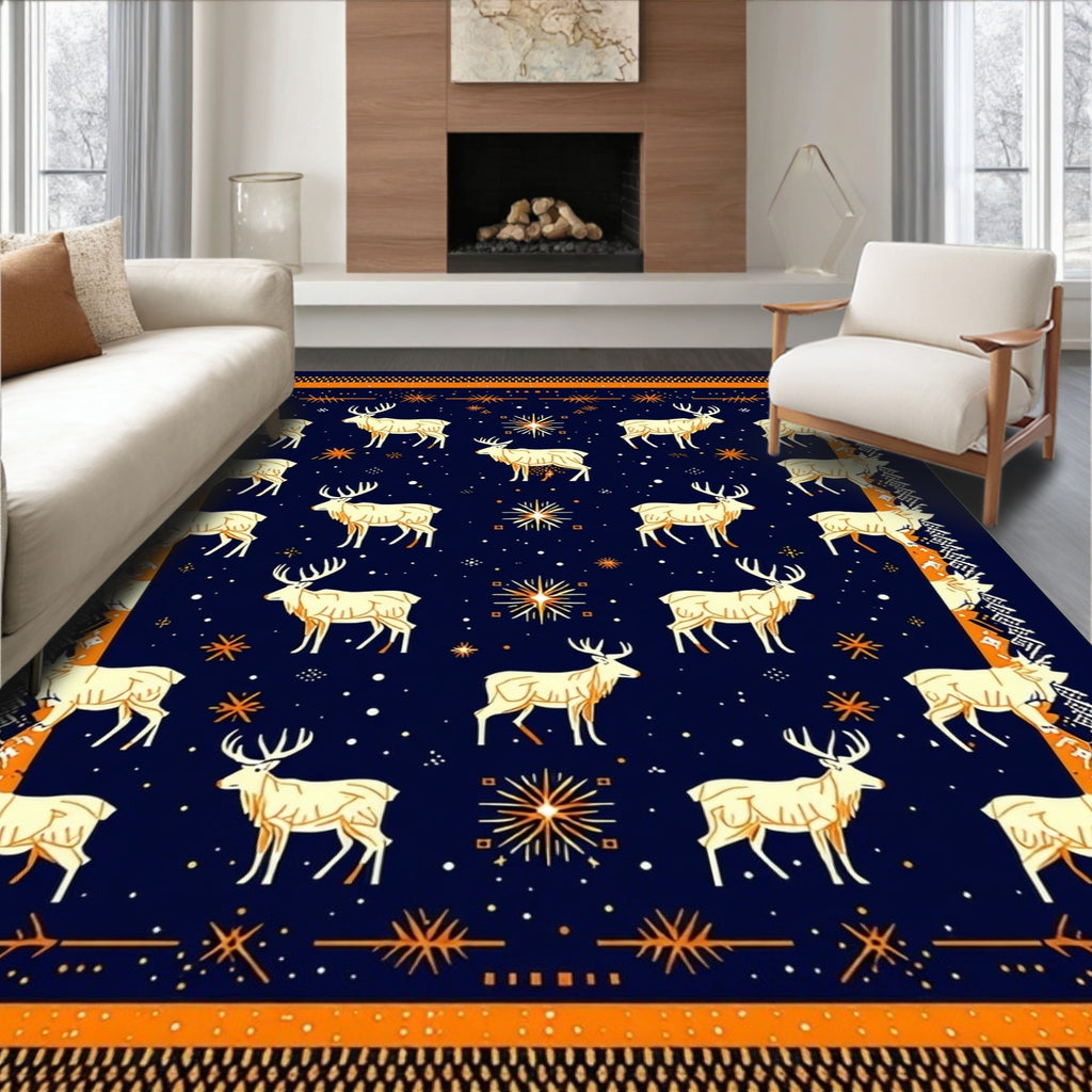 Fawn Deer Orange Festive Pattern Rug
