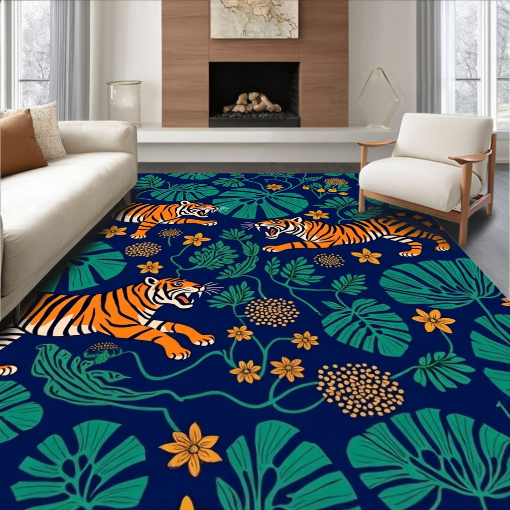 Wild Tigers In Tropical Jungle Rug
