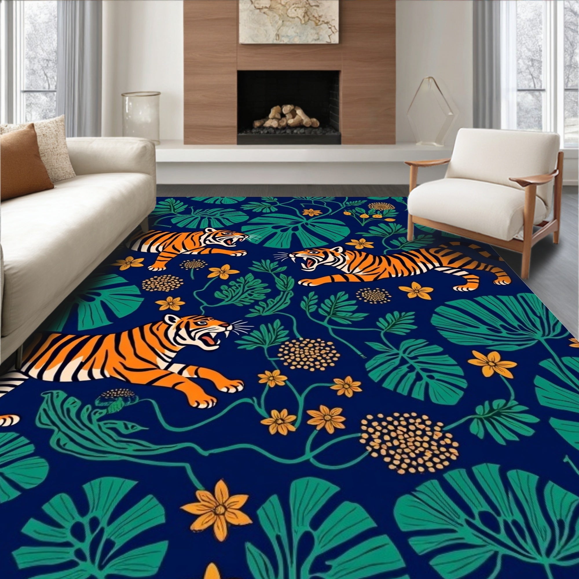 Wild Tigers In Tropical Jungle Rug