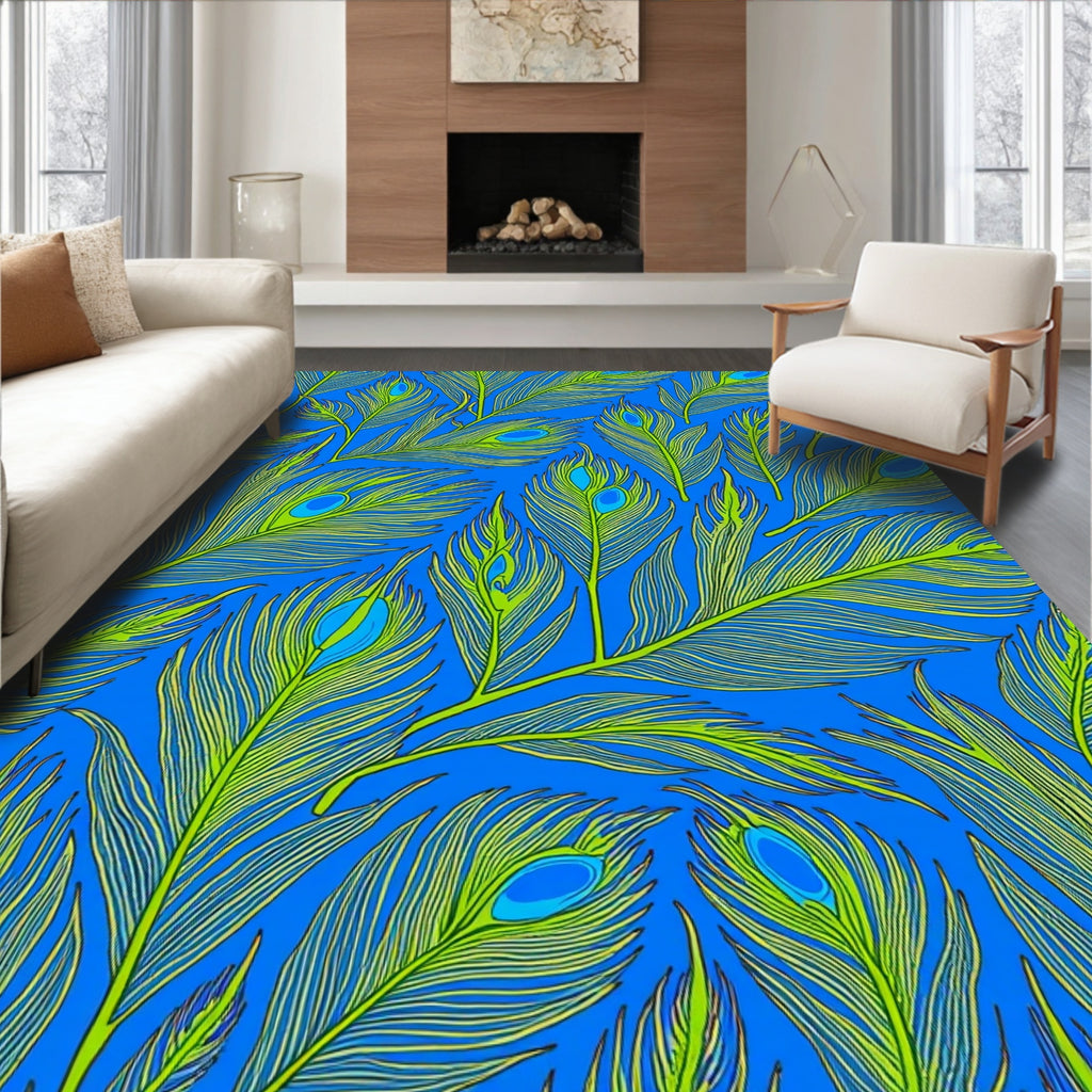 Peacock Feather Pattern Vivid Blue Rug