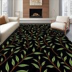 Dark Botanical Leaf Pattern Rug