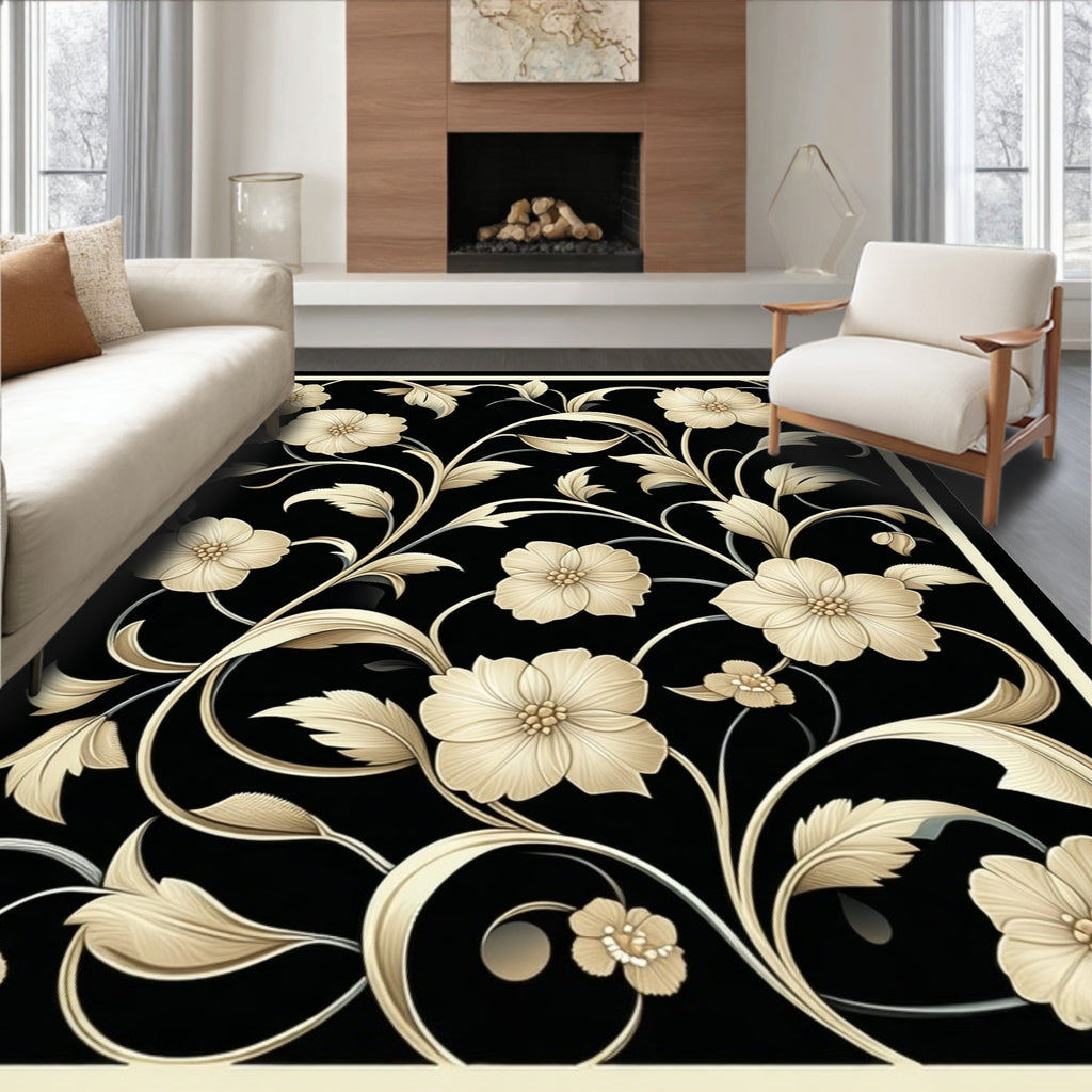 Elegant Floral Vine Botanical Pattern Rug