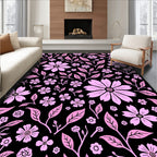 Pink Floral Pattern On Black Rug