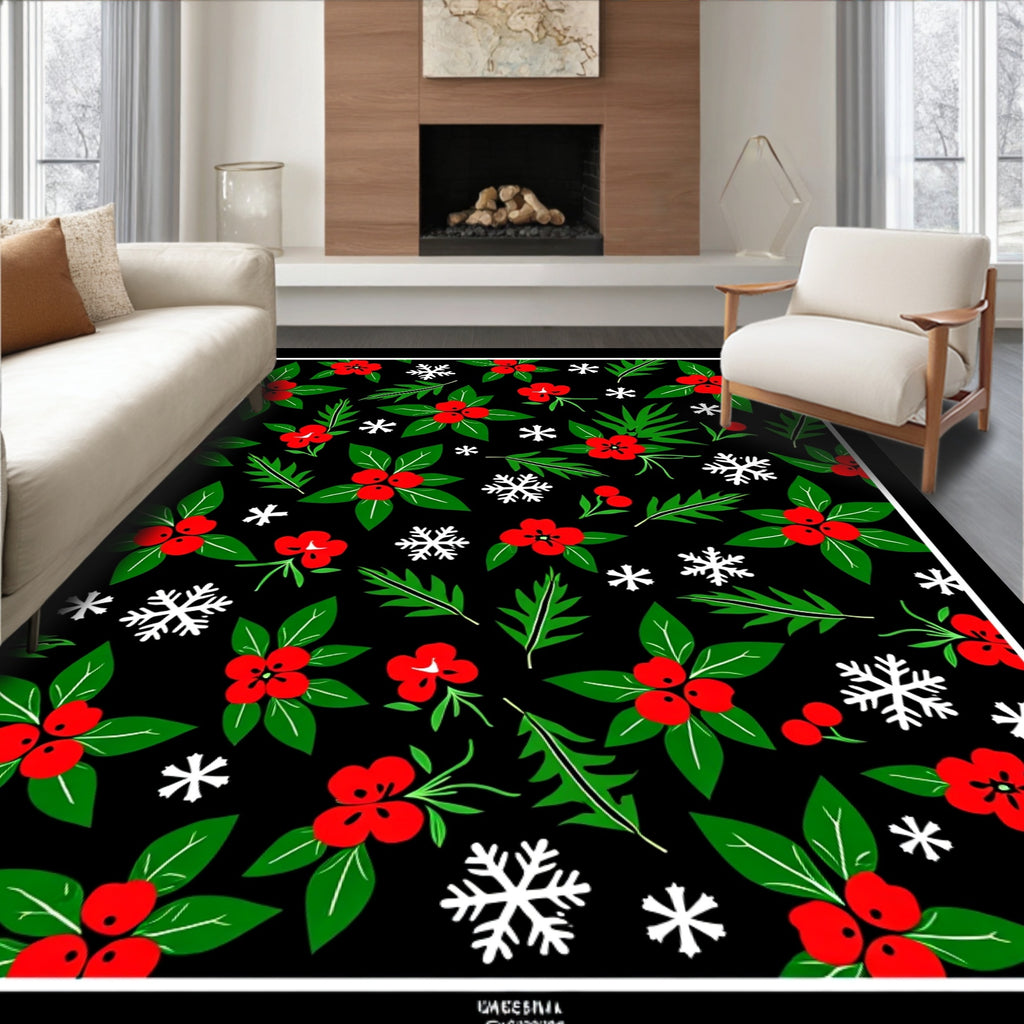 Holiday Holly Berry Snowflake Garden Rug