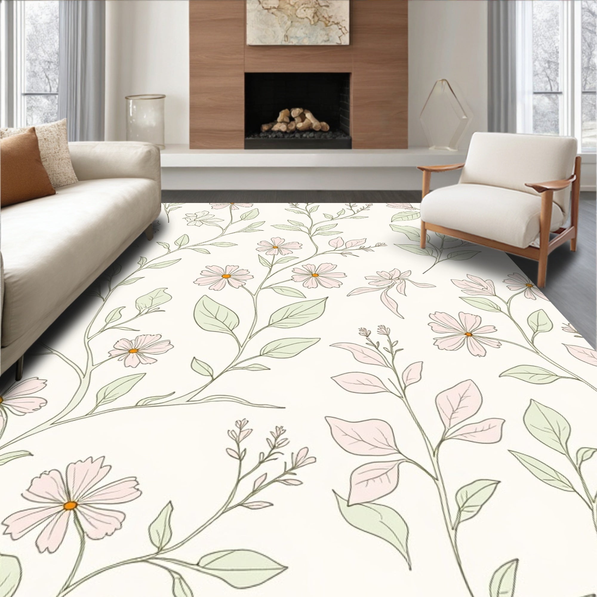 Botanical Art Floral Pattern Rug