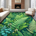 Lush Ferns Wildflowers Verdant Pattern Rug