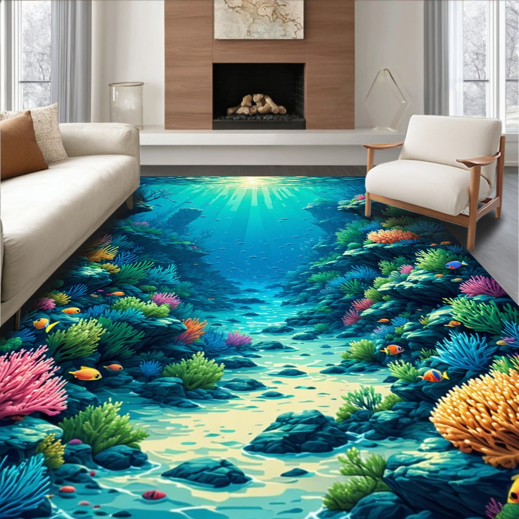 Vibrant Coral Reef Underwater Scenery Rug