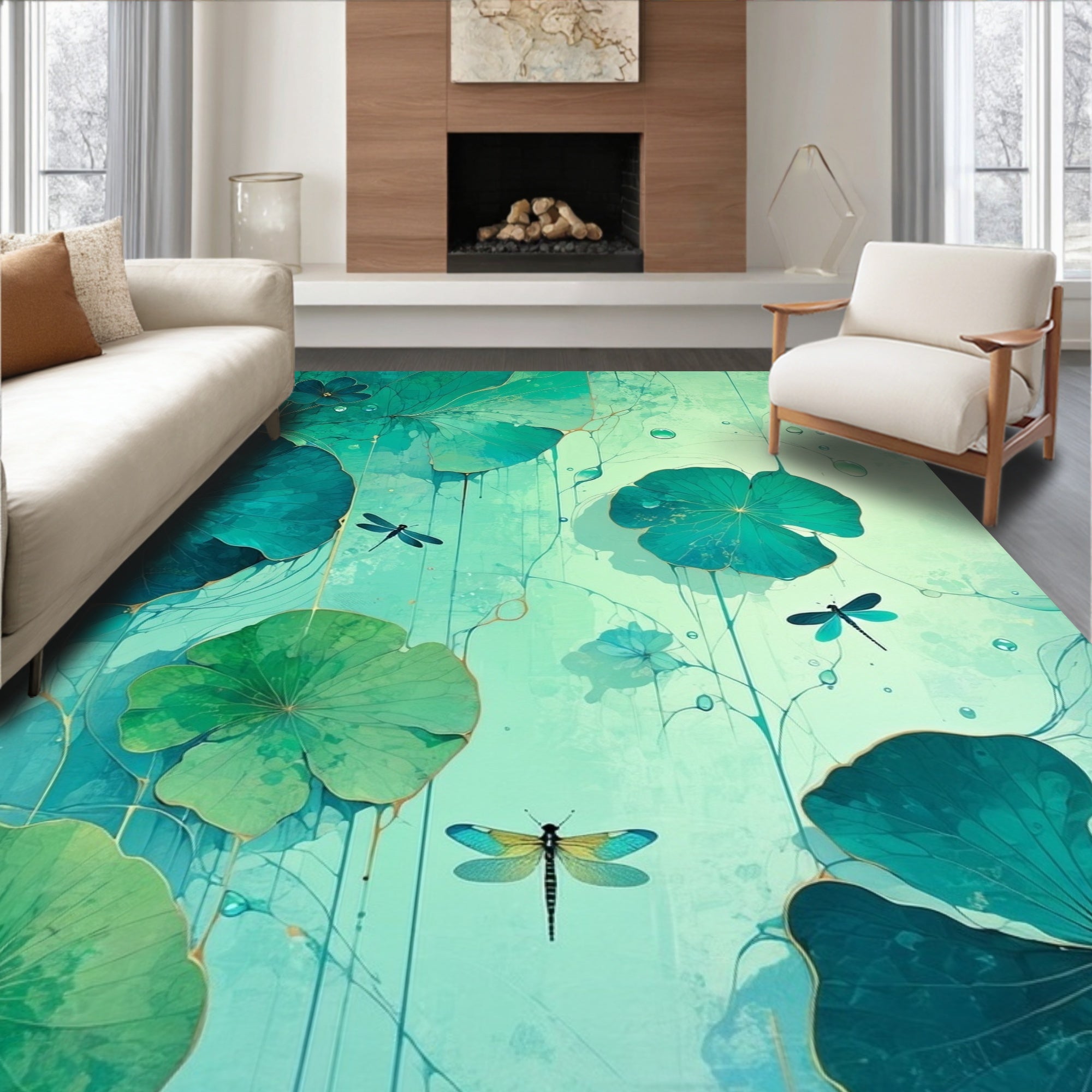 Emerald Dragonfly Aquatic Nature Rug