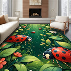 Whimsical Ladybugs Floral Garden Pattern Rug