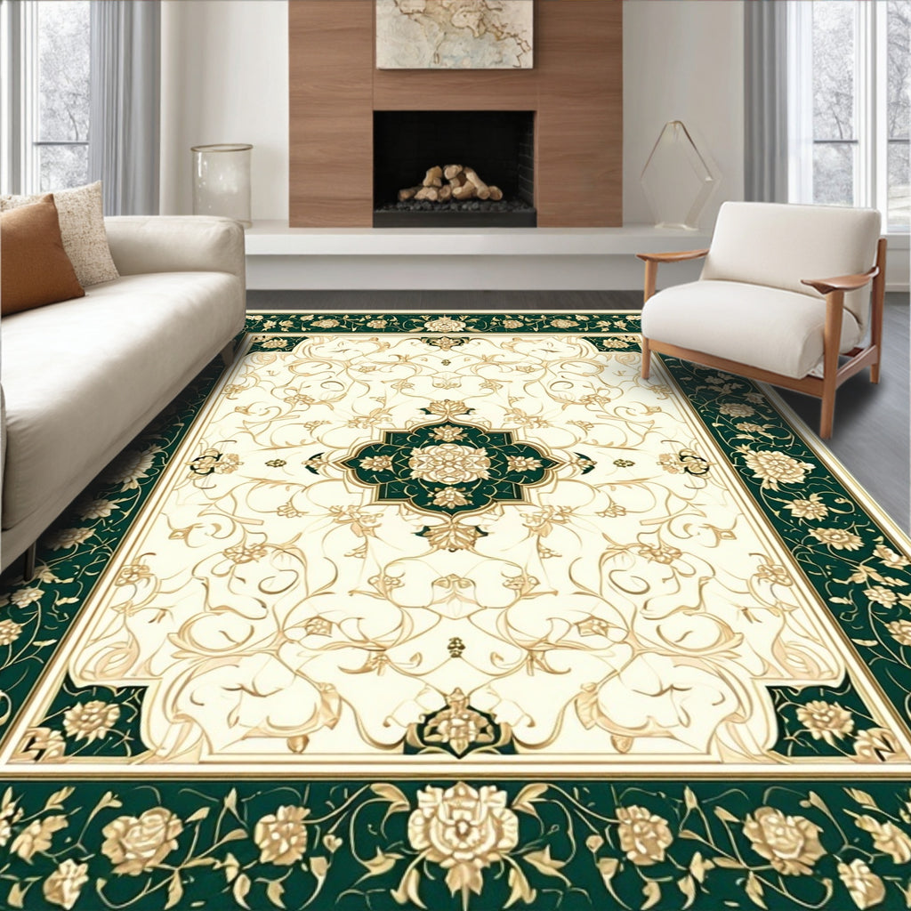 Elegant Floral Scroll Centerpiece Rug