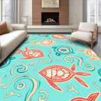 Playful Fish Turtle Swirls Pattern Rug