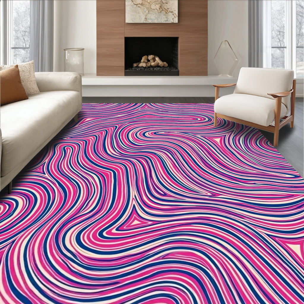 Pink Blue Cream Swirl Pattern Rug