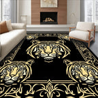 Bold Tiger Faces Within Ornate Frame Rug