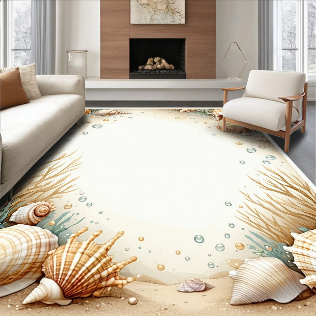 Coastal Seaside Shell Sand Pattern Rug