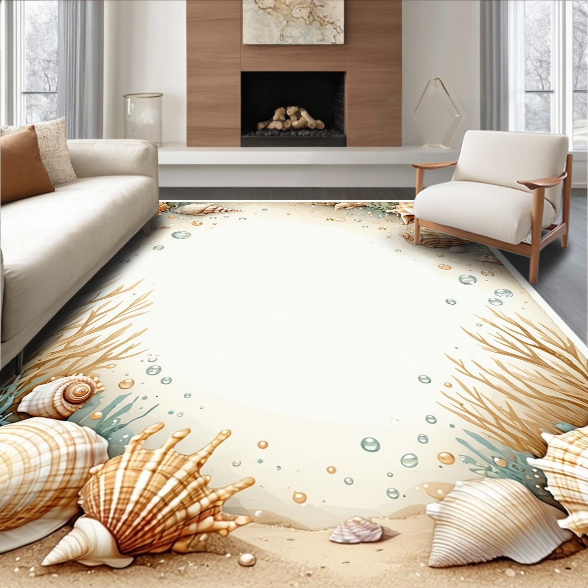 Coastal Seaside Shell Sand Pattern Rug