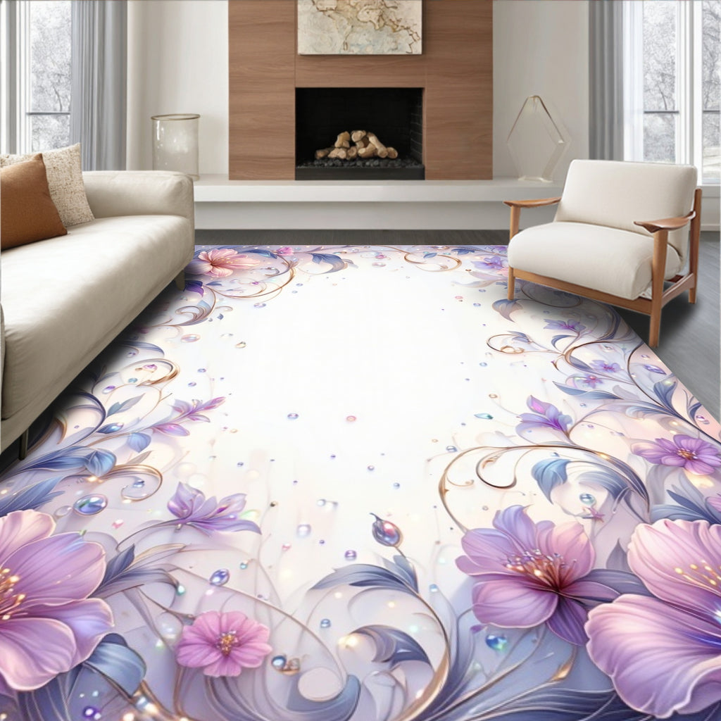 Soft Floral Swirls with Dewdrops Rug