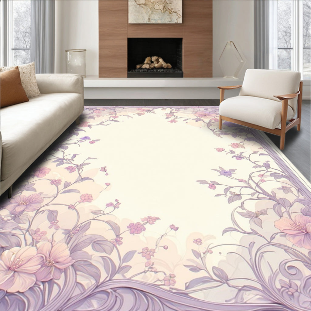 Elegant Floral Vine Lavender Border Rug