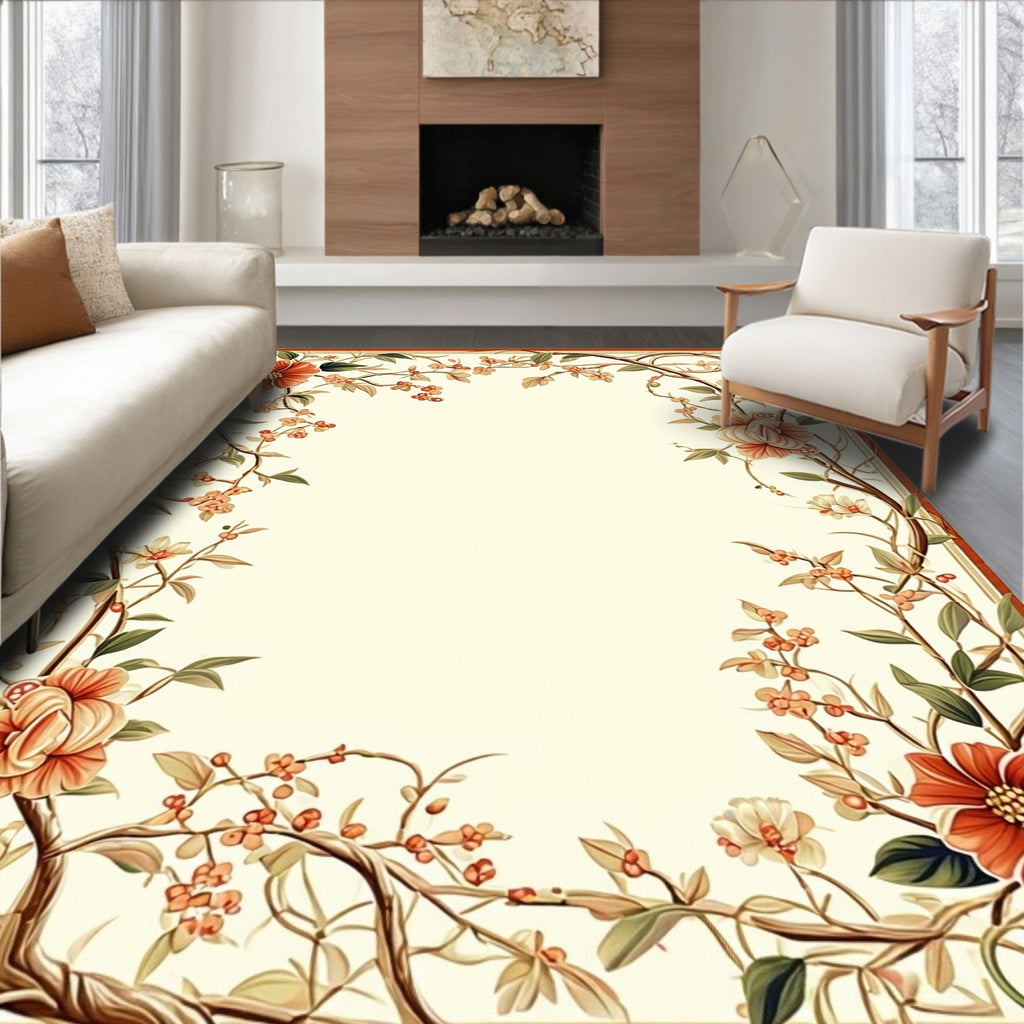 Floral Vine Ornate Border Design Rug