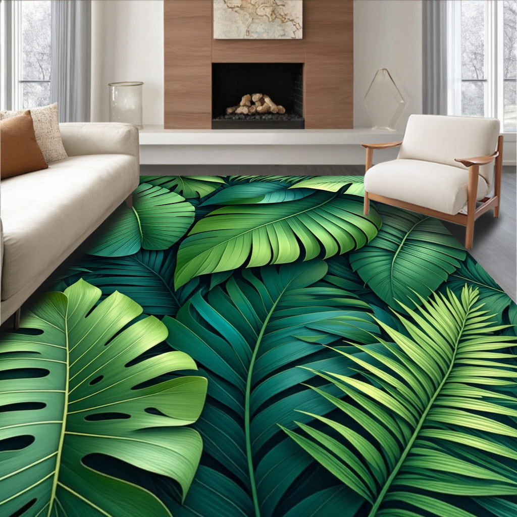 Lush Tropical Leaf Design Rug