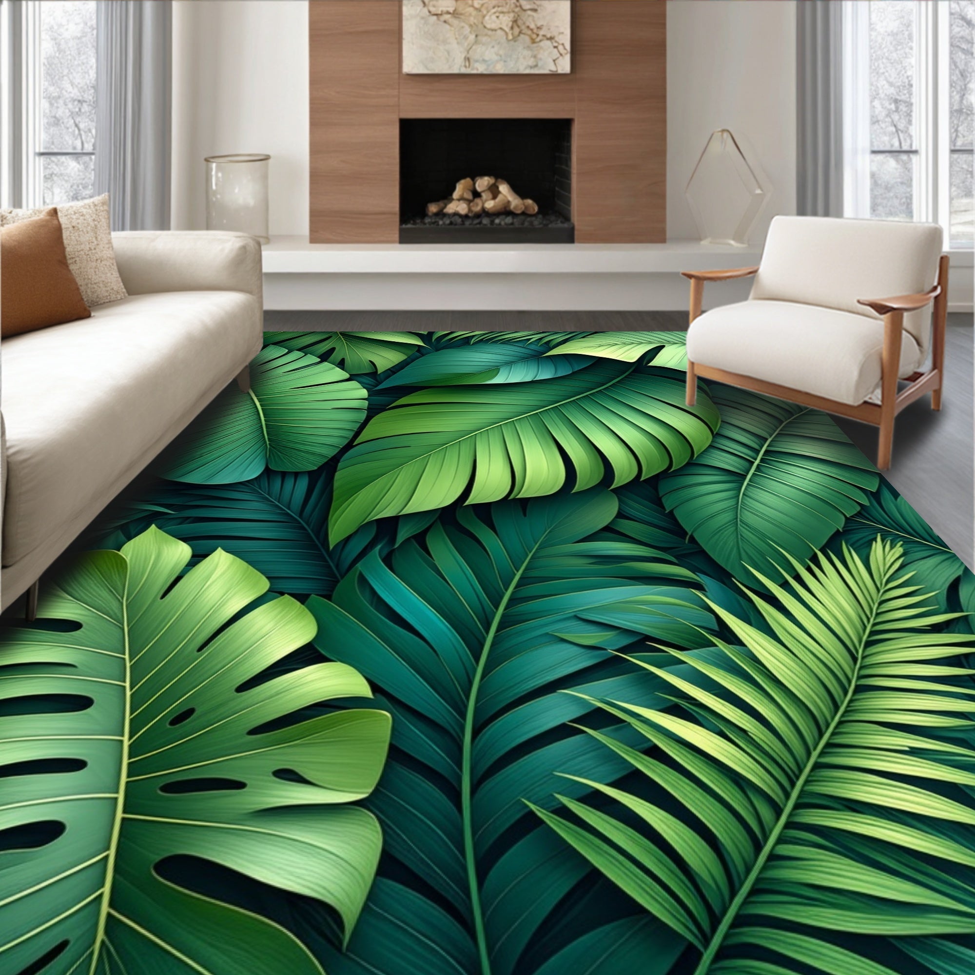 Lush Tropical Leaf Design Rug