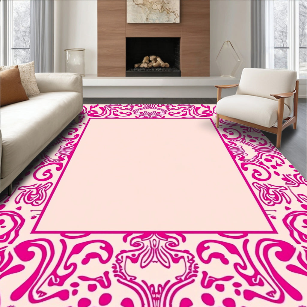 Ornate Pink Abstract Pattern Rug