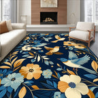Birds Amidst Floral Blooming Garden Design Rug