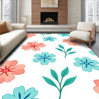 Coral Teal Blossom Pattern Rug