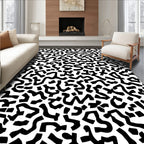 Abstract Black White Wavy Shapes Rug