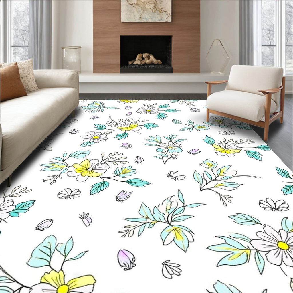 Whimsical Floral Pattern with Yellow Accents Rug