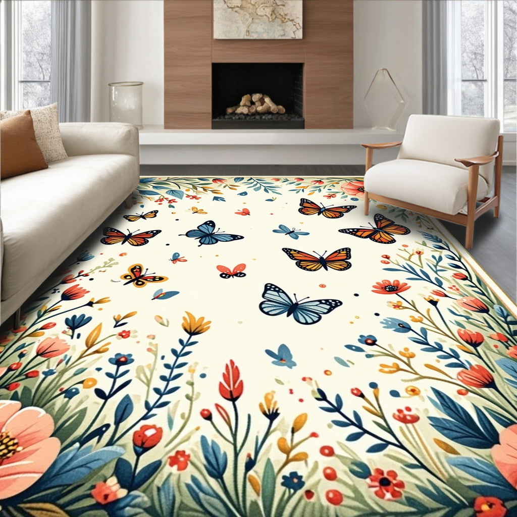 Whimsical Butterflies Floral Garden Rug