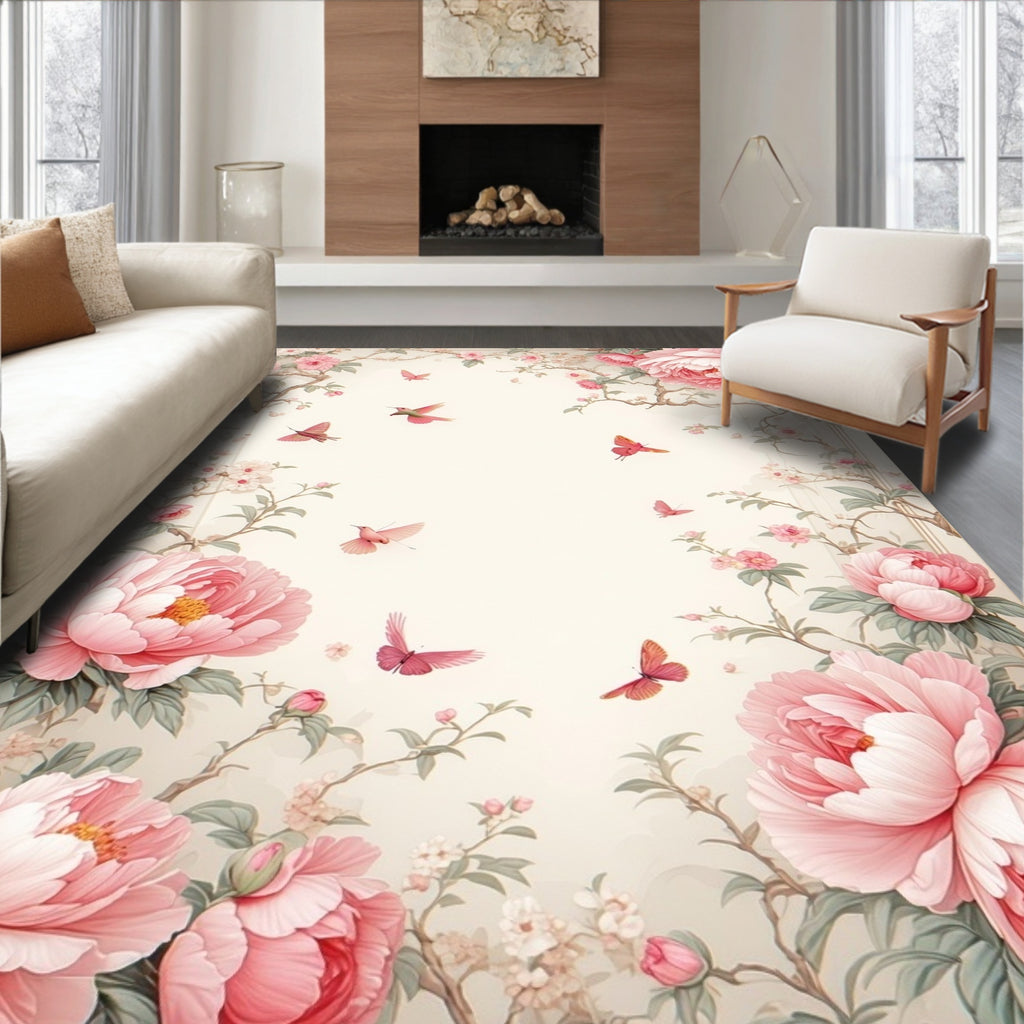 Peony Butterfly Branch Pattern Rug