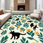 Whimsical Black Cats Orange Flowers Pattern Rug