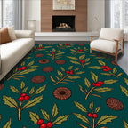 Deep Teal Berries And Frosted Leaves Rug