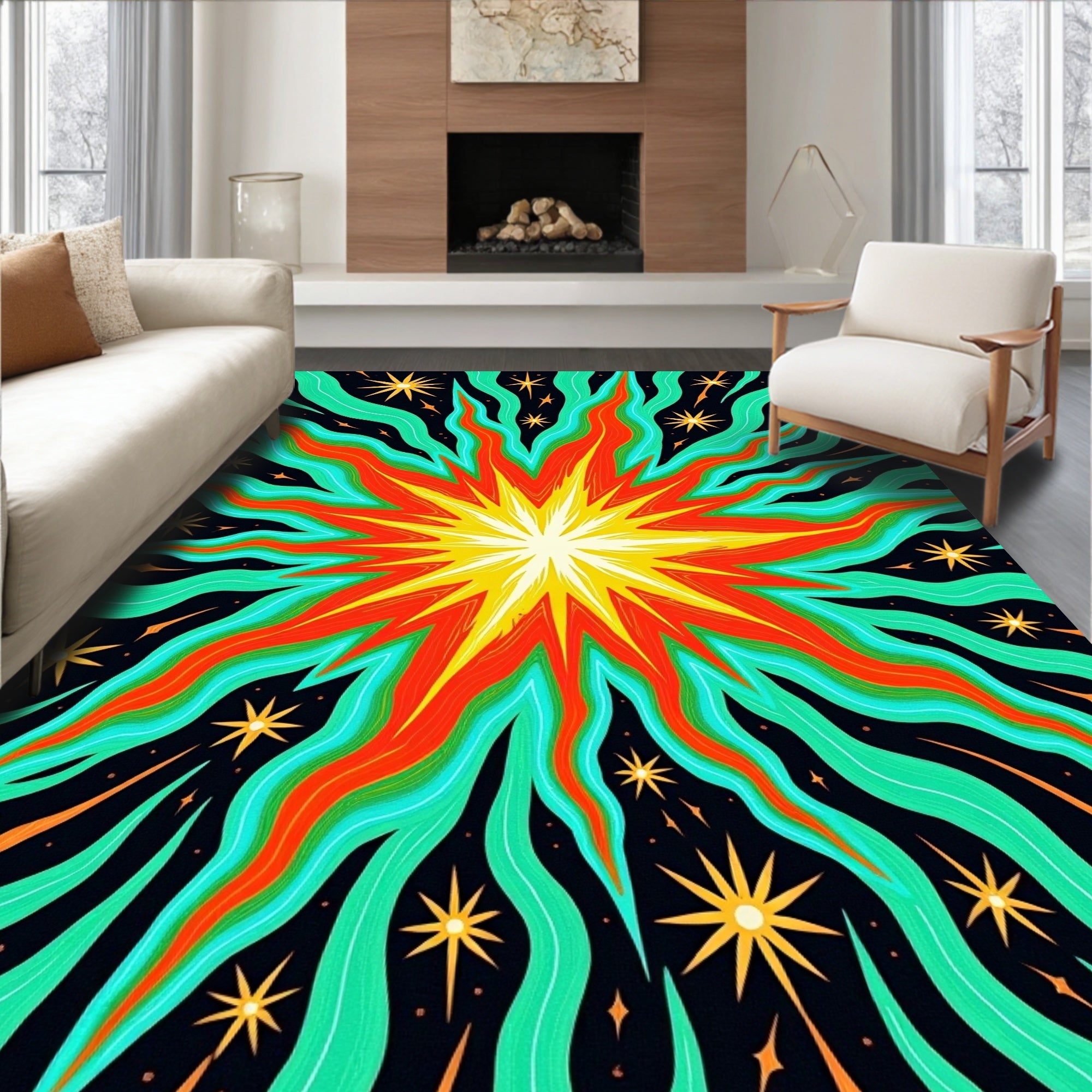 Radiant Starburst Sunburst Waves Rug