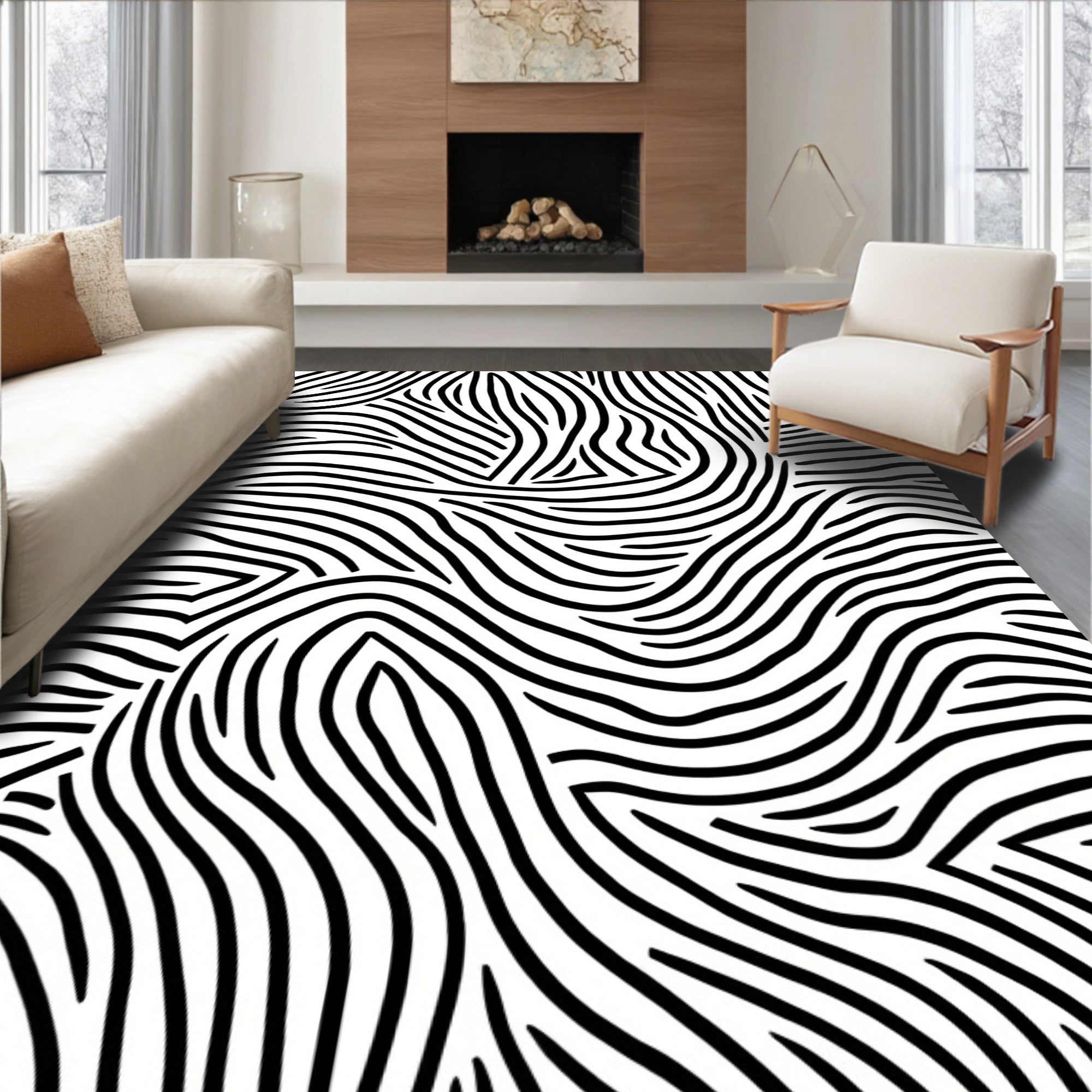 Abstract Black And White Zebra Pattern Rug