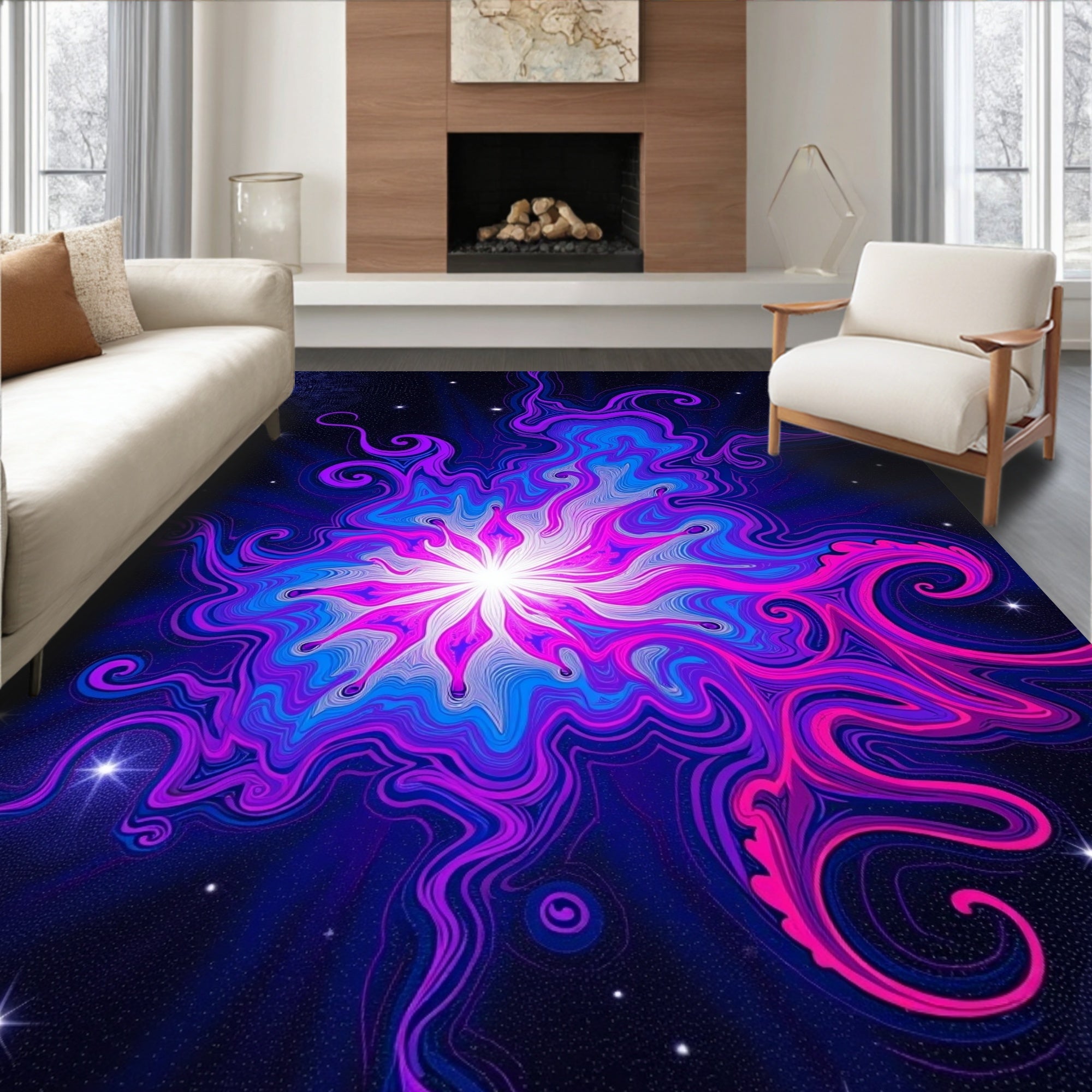 Vibrant Cosmic Swirl Nebula Rug