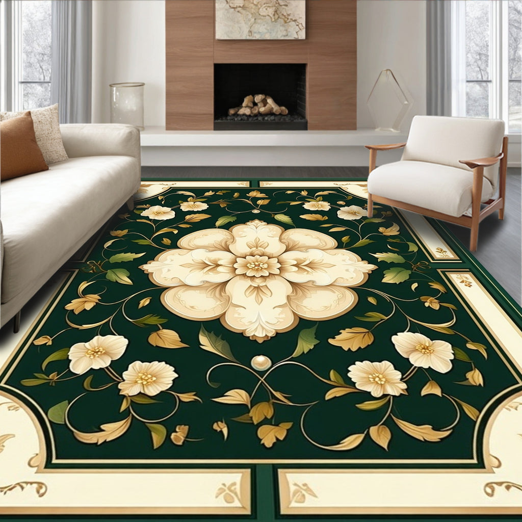Ornate Cream Floral Patterned Rug
