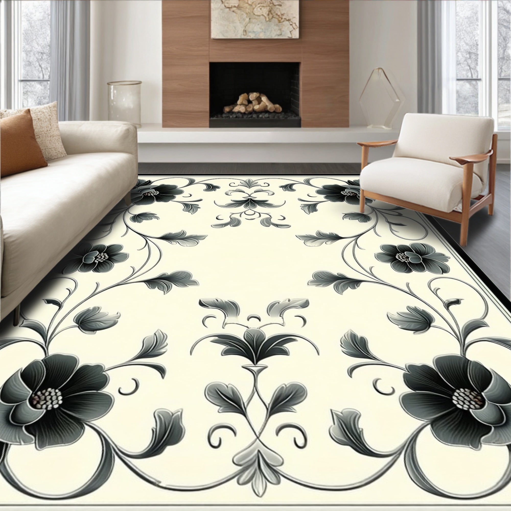 Classic Floral Scrollwork Design Rug