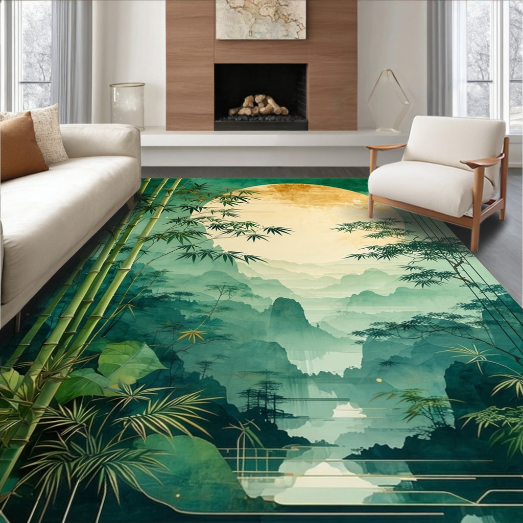 Misty Bamboo Forest Golden Sun Rug