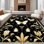 Golden Insects and Floral Art Rug