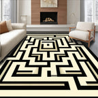 Abstract Black Cream Maze Design Rug