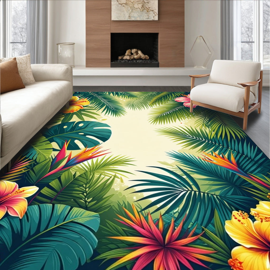 Tropical Floral Botanical Pattern Rug